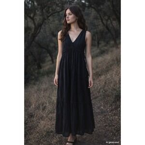 True Craft Womens Sleeveless Maxi Dress Size XS‎ Black Tassel Boho Whimsigoth